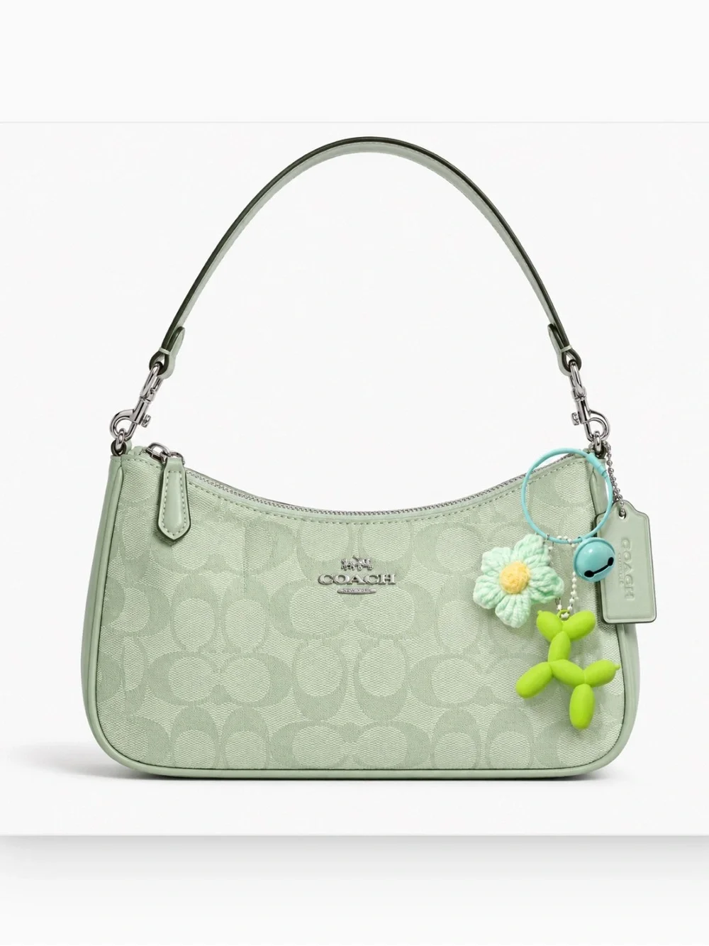New Mint Women’s / Girls Green Balloon Dog & Crochet Flower Bag Charm / Keychain